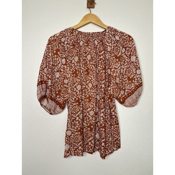 Cleobella Adele Blouse in Anila Block Print Size Large Boho Artisanal Natural - Picture 4 of 4